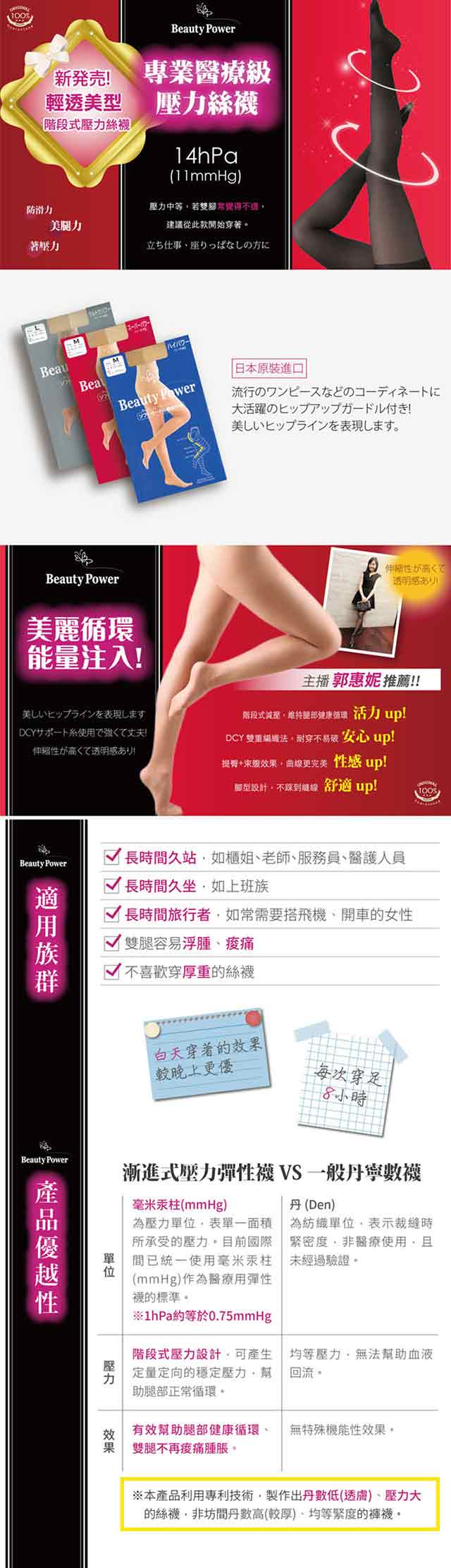 Beauty Power 瑞薇爾 壓力絲襪 - 中壓 70丹14P 6雙入