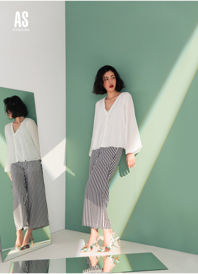 高跟鞋 AS 熱帶風情金屬鑽釦花布繫帶高跟鞋－綠