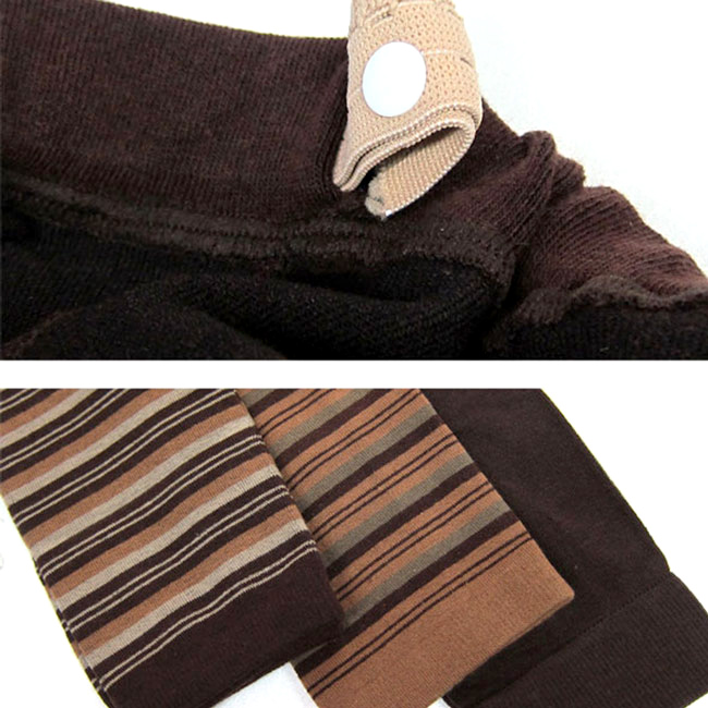 Gennies專櫃-3入組*厚棉孕婦專用九分褲襪(深咖條紋/棕咖條紋/素色咖啡)