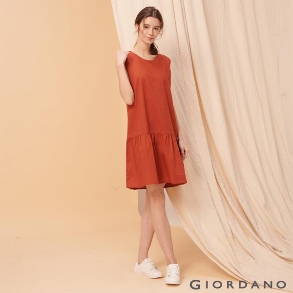 GIORDANO 女裝自然棉麻系列無袖連身裙-25 夕陽紅