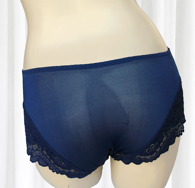 內褲 100%蠶絲蕾絲平口內褲M-XL(深藍) Seraphic