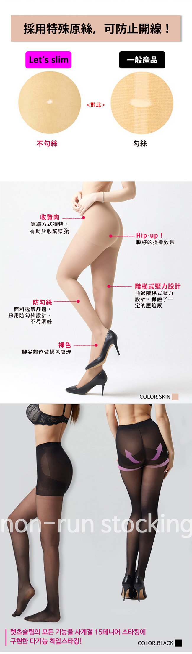 Let s Slim 15D防勾紗+200M壓力提臀瘦腿襪(黑色)(韓國原裝進口)