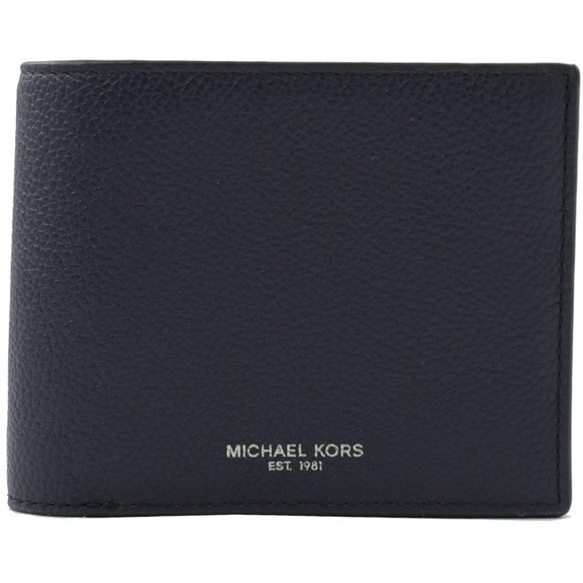 MICHAEL KORS RUSSEL拚色牛皮對開附活動卡短夾(深藍/紅咖)