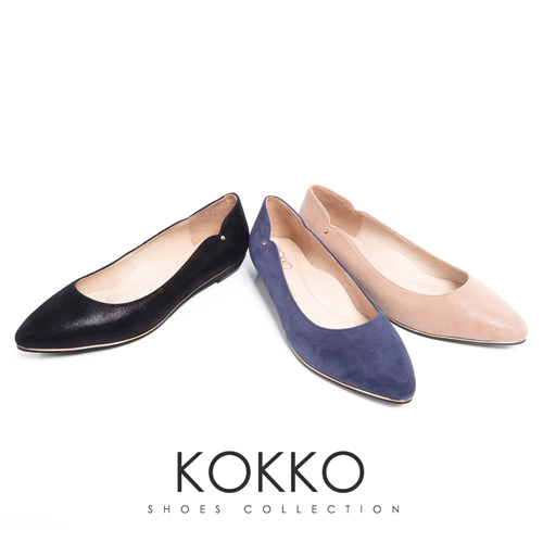 KOKKO - 優雅弧線尖頭點鑽真皮楔型鞋-莫蘭