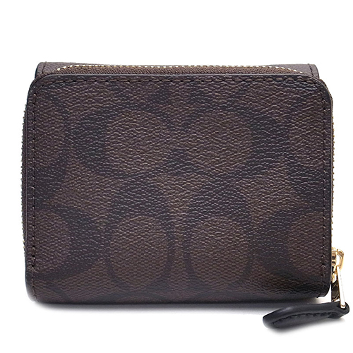 COACH 經典馬車大C皮革 釦式三摺短夾 零錢袋 深棕色