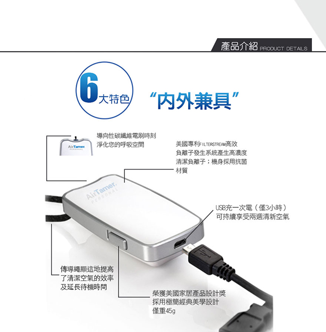 美國AirTamer個人負離子空氣清淨機 A310 (白)