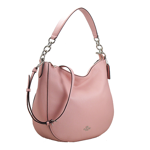 COACH新款荔枝紋寬底皮革肩斜兩用包(粉)