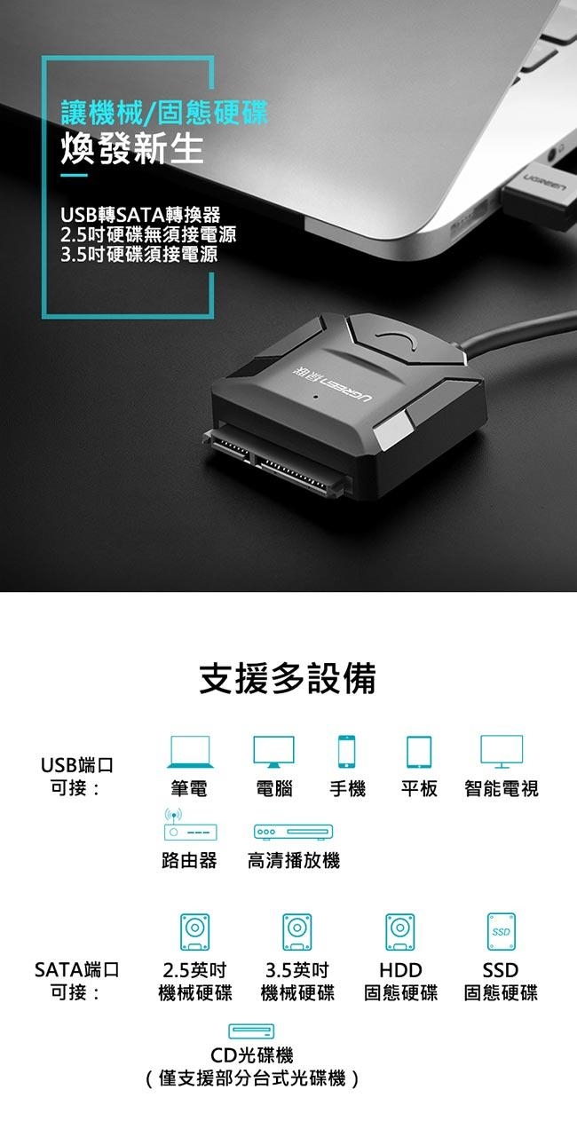 綠聯 SATA TO USB3.0硬碟SSD便捷傳輸線