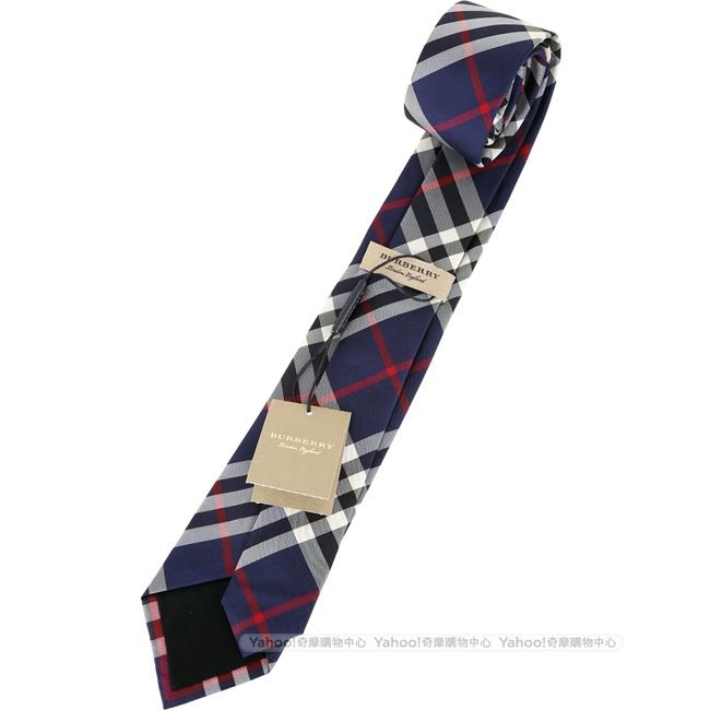 BURBERRY Vintage 現代剪裁格紋絲質領帶(海軍藍)