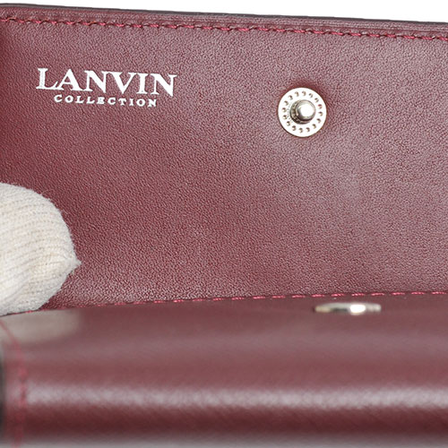 LANVIN 品牌經典LOGO圖騰壓紋防刮牛皮名片夾(酒紅)