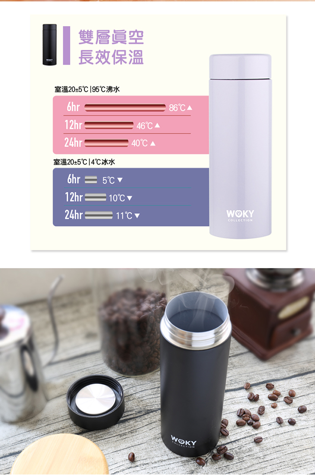 WOKY沃廚 陶瓷易潔層雪瓷旋蓋304不鏽鋼保溫瓶500ML(4色可選)