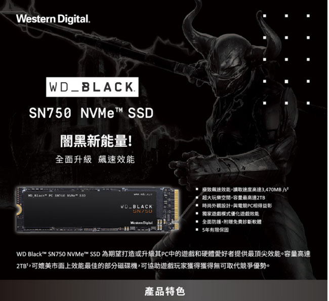 WD 黑標 SN750 250GB NVMe PCIe SSD固態硬碟