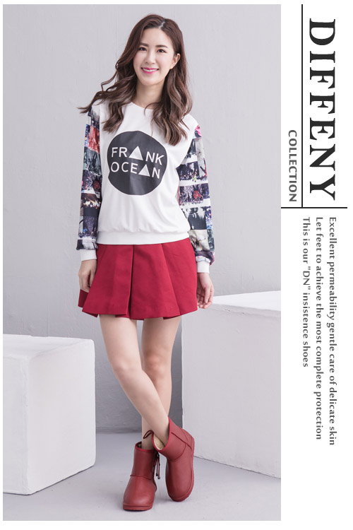 DN 愛上雨天 暖心內刷毛側蝴蝶結雨靴-紅