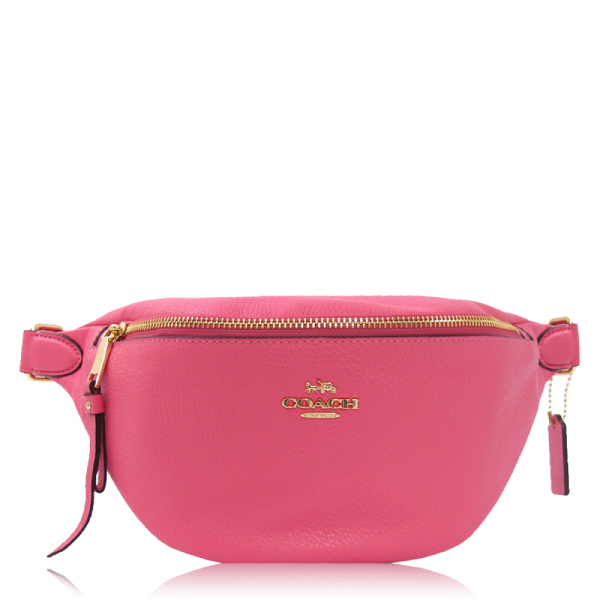COACH 卵石皮革 / 斜背 / 腰包(桃紅)
