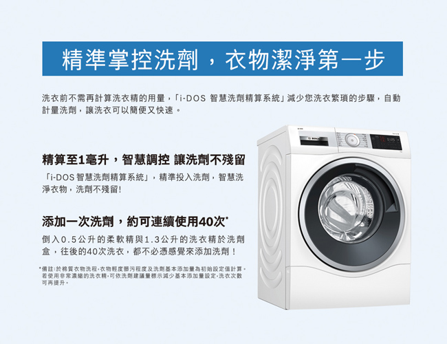 BOSCH博世 10KG i-DOS智慧變頻滾筒洗脫洗衣機 WAU28640TC 110V