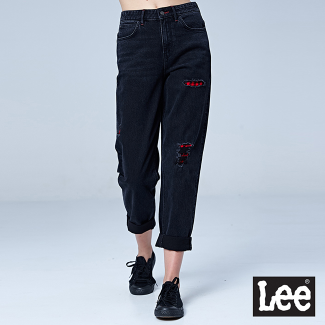 Lee 411高腰標準合身小直筒牛仔褲/RG-黑色