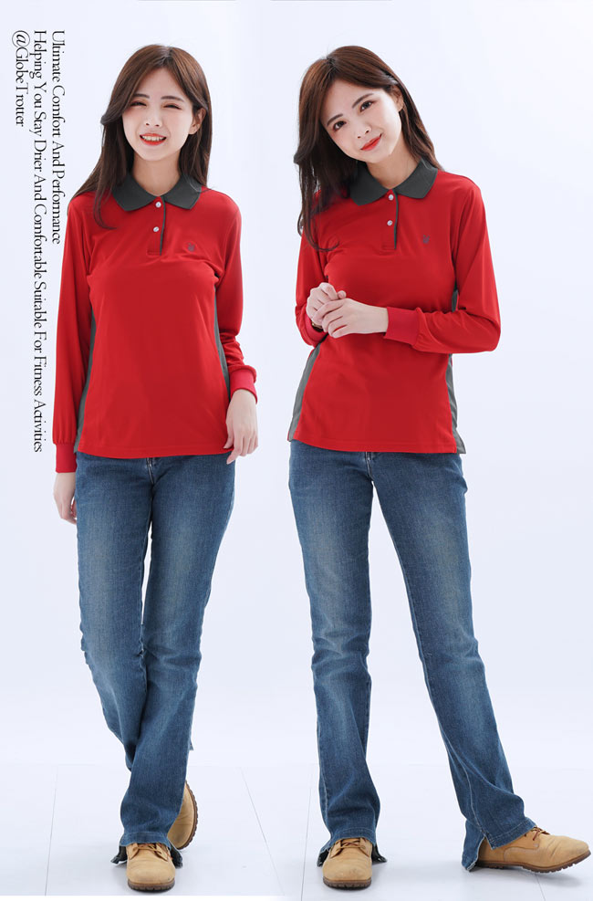 【遊遍天下】MIT女款抗UV吸濕排汗機能POLO長衫L137紅色
