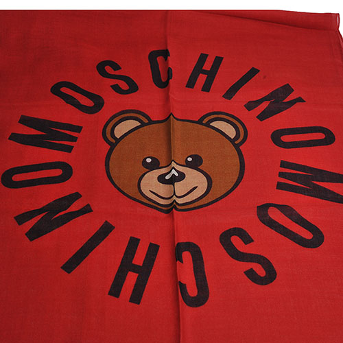 MOSCHINO品牌TOY小熊LOGO義大利製羊毛混蠶絲披肩/圍巾(紅)