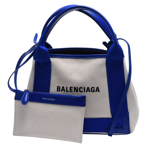 BALENCIAGA NAVY系列帆布X牛皮飾邊手提/肩背托特包(藍)