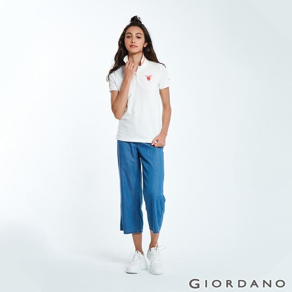 GIORDANO 女裝純棉薄牛仔九分寬褲-77 淺藍