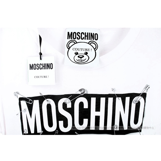 MOSCHINO 別針泰迪熊印花白色棉質T恤