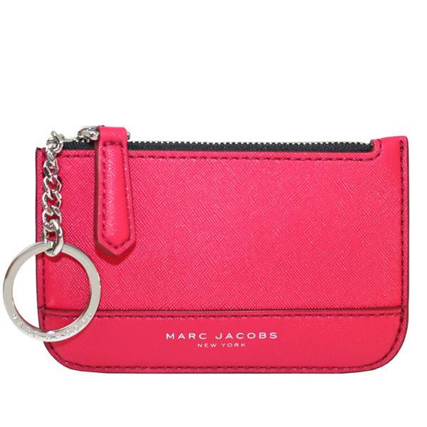 MARC JACOBS 馬克賈伯銀字防刮皮革鑰匙零錢包(桃紅)