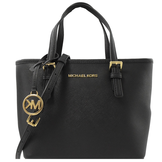 MICHAEL KORS JET SET 防刮牛皮兩用小托特包(黑)