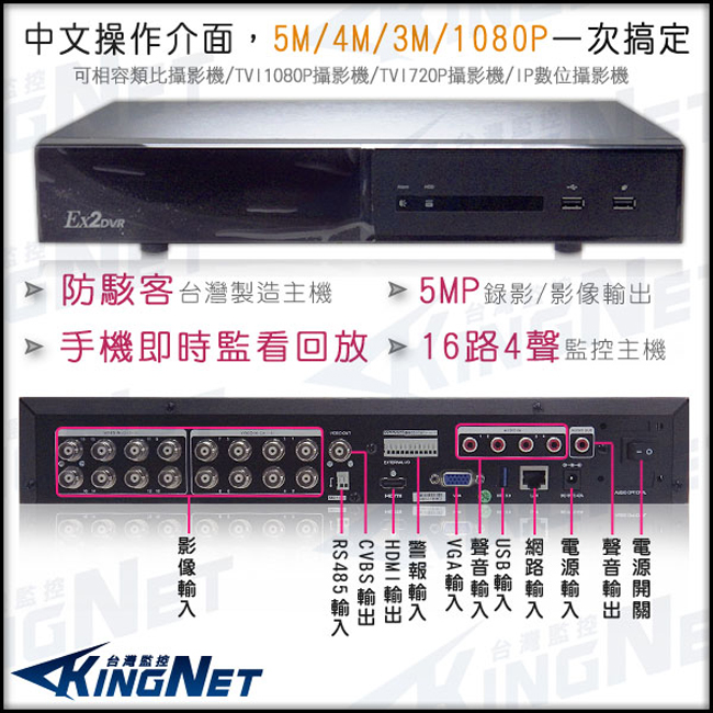 【KINGNET】16路 4聲 監控主機 遠端監看 1080P AHD TVI 960H