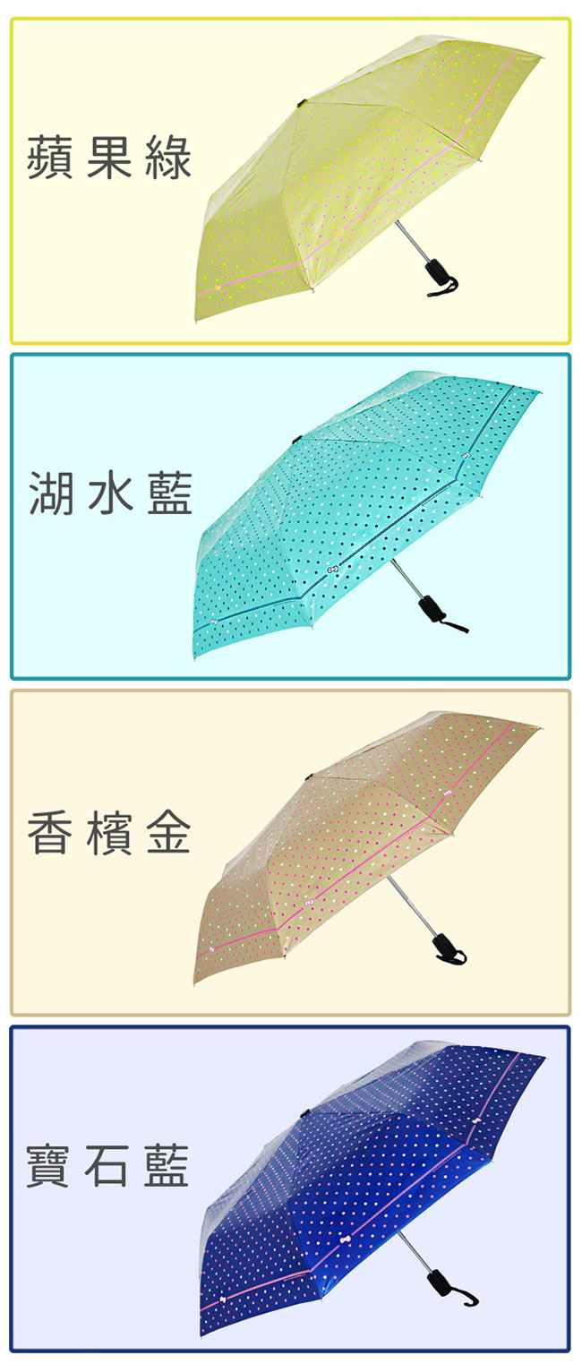 【雙龍牌】降溫14度凱蒂風圓點超輕黑膠自動開收傘B8089