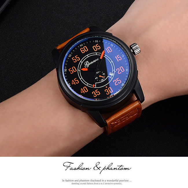 Watch-123 遠征探險經典美式日曆皮革手錶 (2色任選)