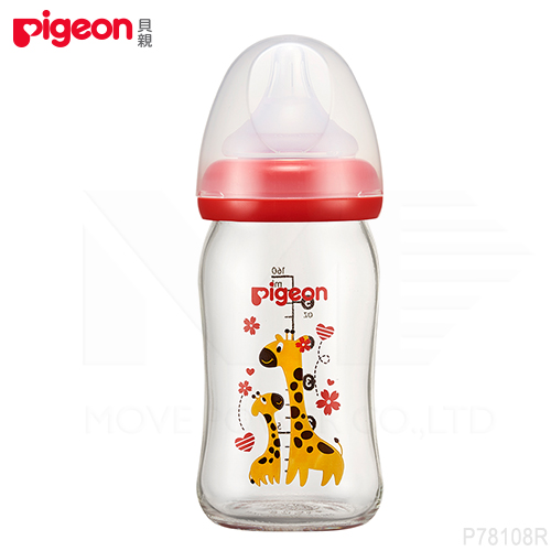 【任選】日本《Pigeon 貝親》母乳實感彩繪玻璃奶瓶-長頸鹿【160ml】