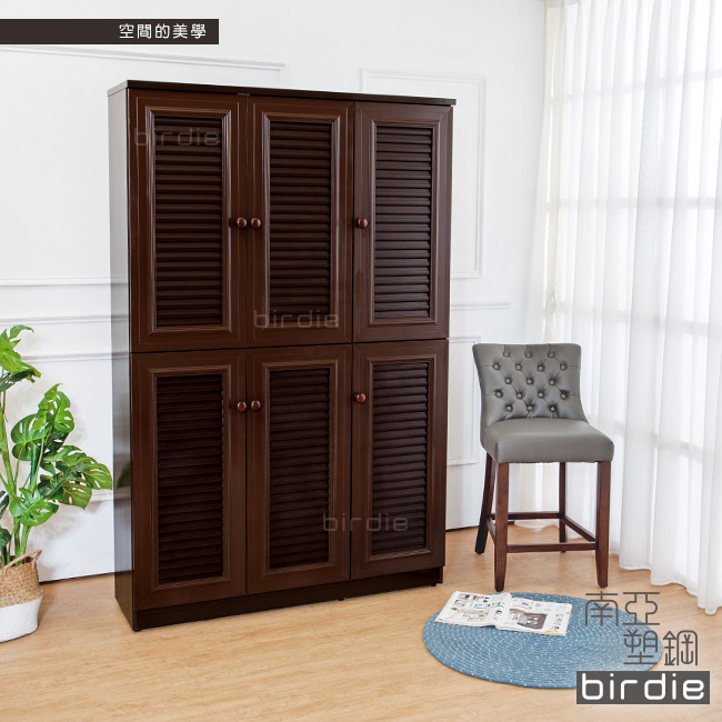 Birdie南亞塑鋼-4尺六門塑鋼百葉高鞋櫃(胡桃色)-121.5x37x189.5cm