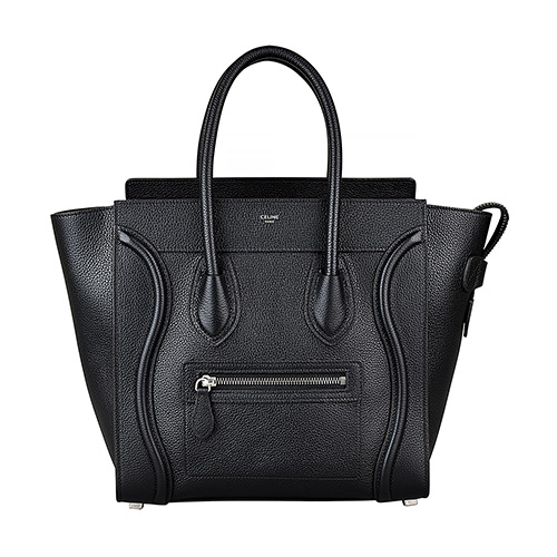 CELINE MICRO LUGGAGE燙銀LOGO小牛皮拉鍊手提囧包(黑)