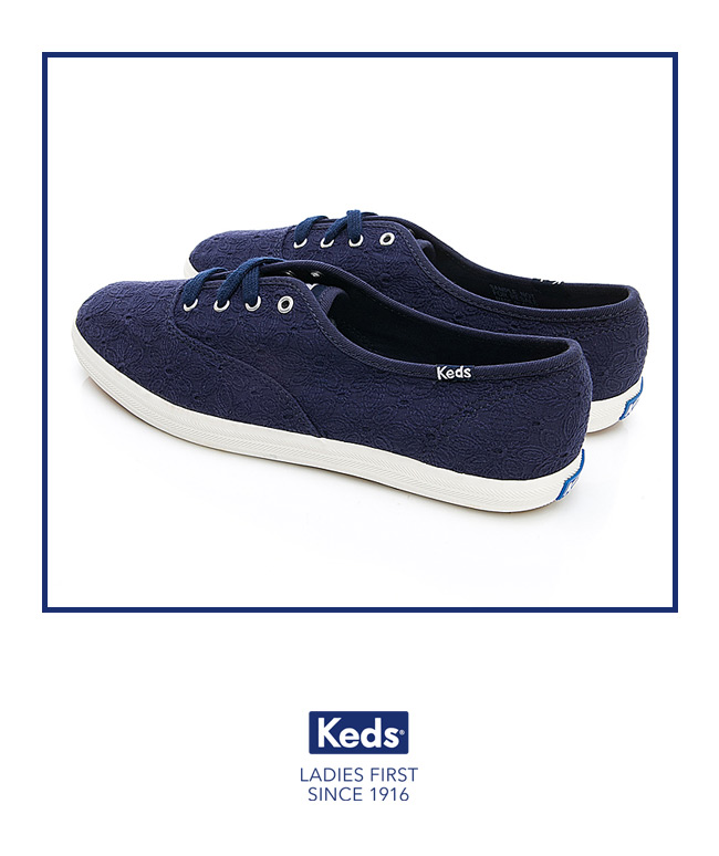 Keds CHAMPION 緹花綁帶休閒鞋-藍