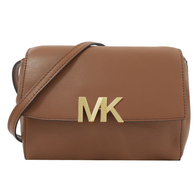 MICHAEL KORS MONTGOMERY 金屬MK牛皮翻蓋迷你斜背包(咖)