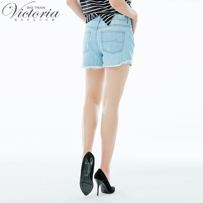 Victoria 純棉淺藍丹寧單捲口短褲-女-淺藍