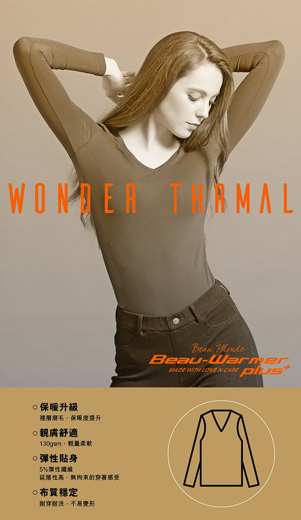 GIORDANO 女款Beau-warmer plus+彈力V領極暖衣-02 白色