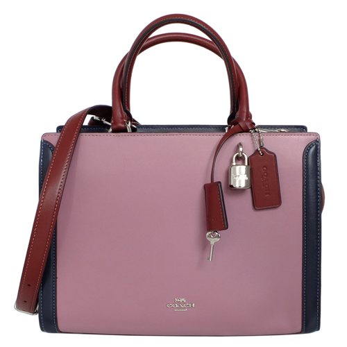 COACH Zoe紫藍撞色硬款全皮手提/肩斜背包