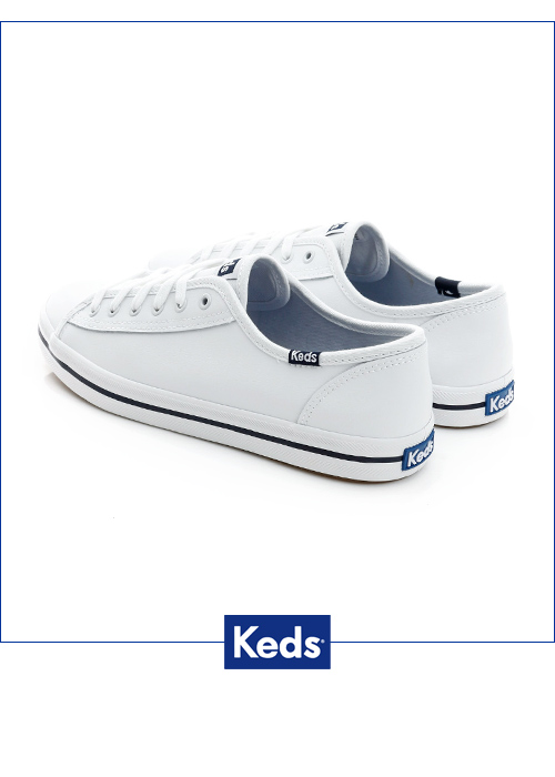 Keds KICKSTART 中性基本綁帶皮革休閒鞋-白/藍