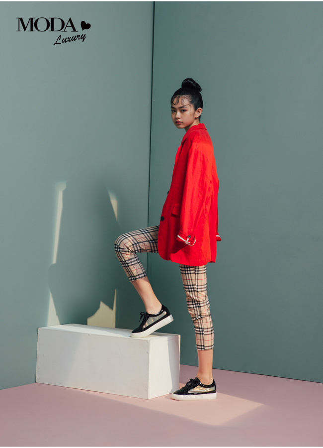 休閒鞋 MODA Luxury 極光炫彩異材質拼接厚底休閒鞋－黑