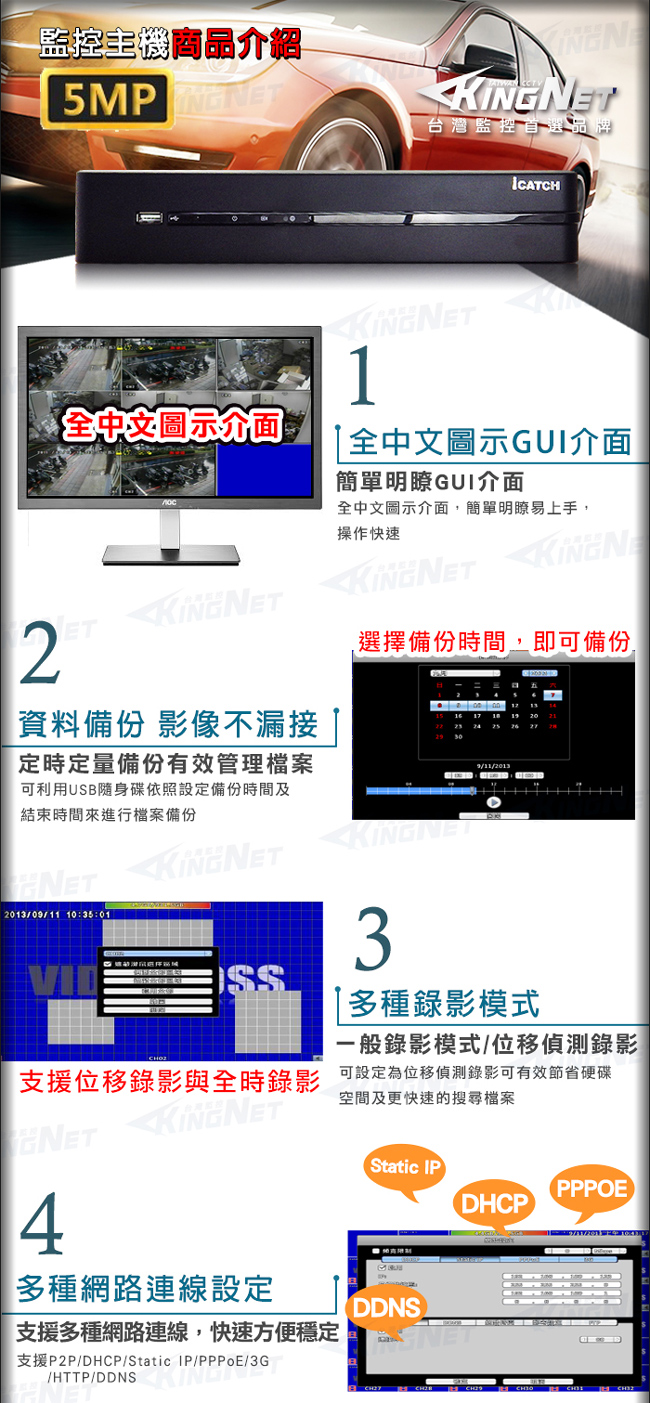 監視器攝影機 - KINGNET 可取大廠 Icatch 8路監控主機 DVR