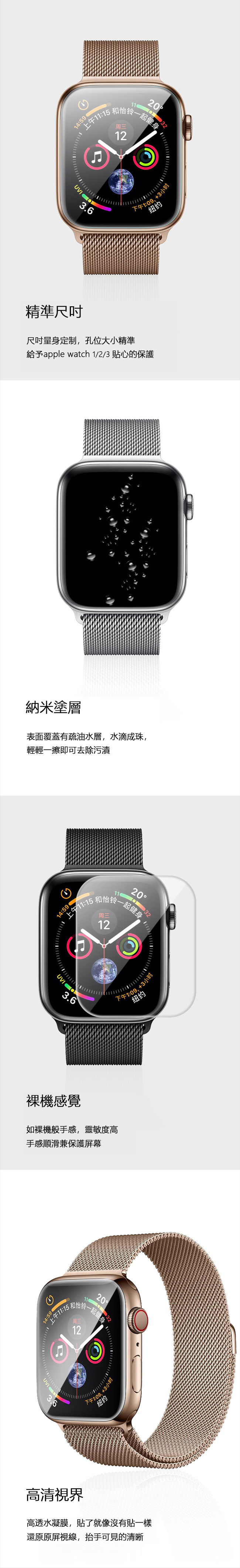 2張裝 Apple Watch 1/2/3代 水凝膜 高清滿版 防爆 手錶保護貼