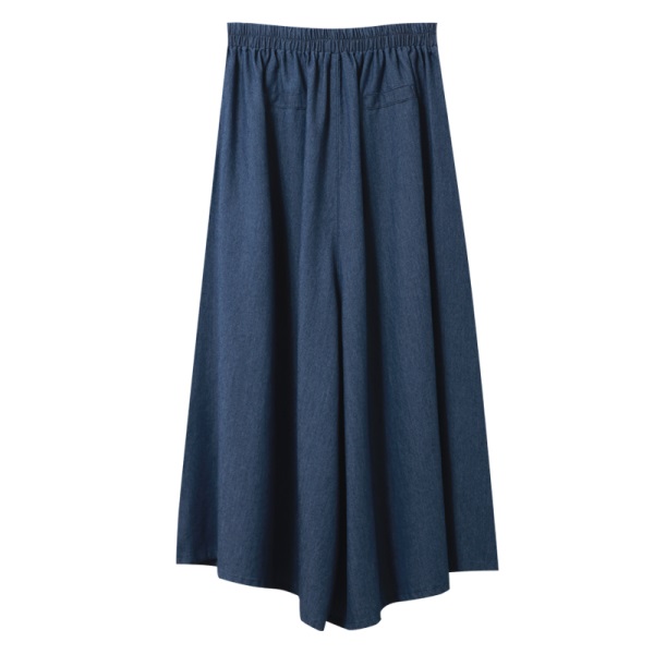 純色質感單寧寬褲裙-OB大尺碼
