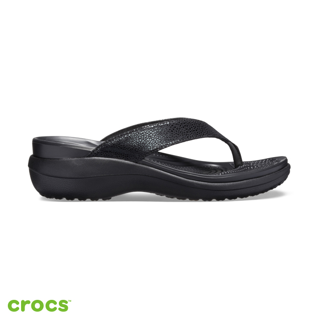 Crocs 卡駱馳 (女鞋) 卡沛兒亮面坡跟人字拖 205782-060