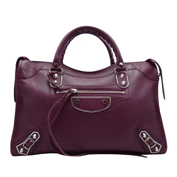 BALENCIAGA EDGE CITY山羊皮銀框機車包(紫色)