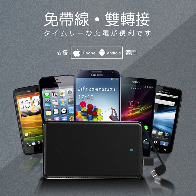 【日本iNeno】超薄名片型仿皮革免帶線行動電源6000mAh(附轉接頭)-紳士黑