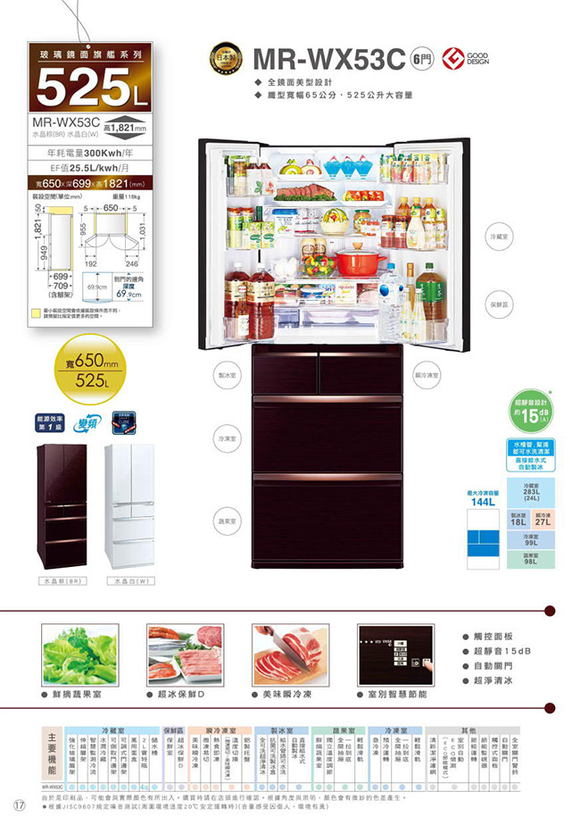 MITSUBISHI三菱 525L 1級變頻6門電冰箱 MR-WX53C 日本原裝