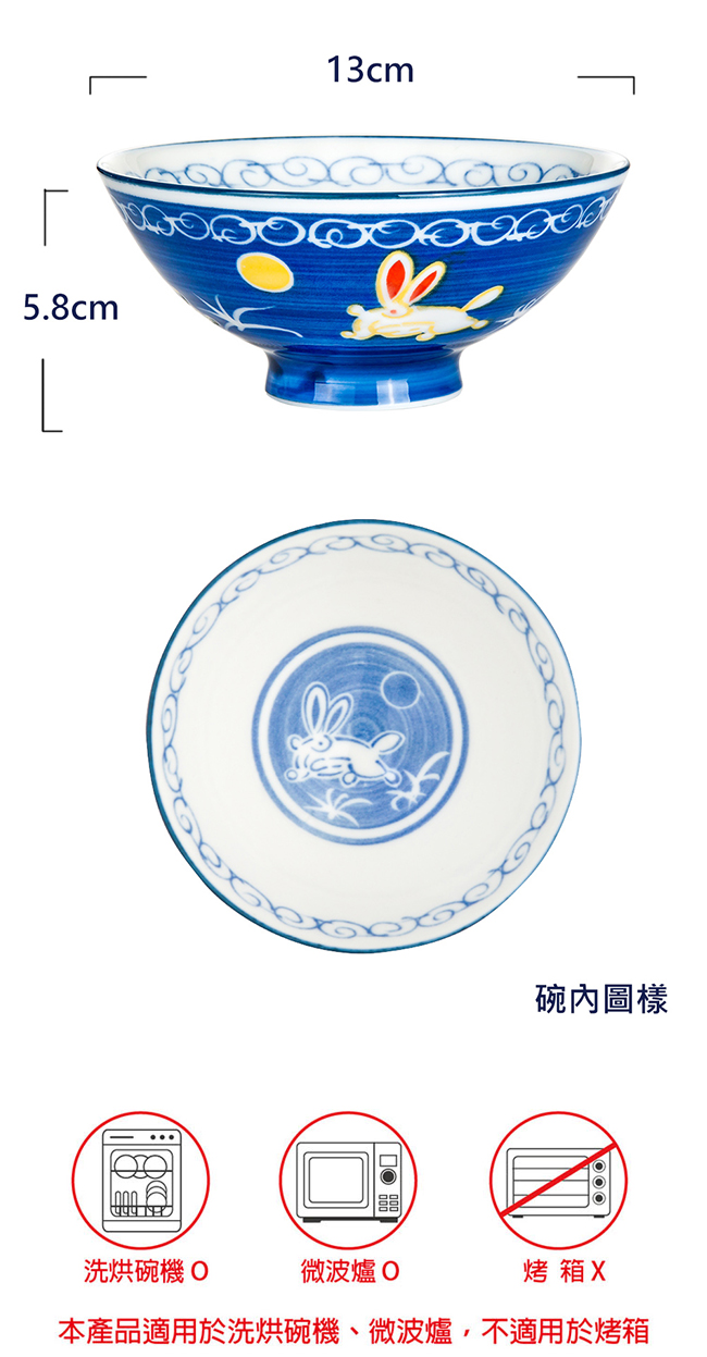 Royal Duke 日本製飯碗5入組(13cm)-藍色月兔