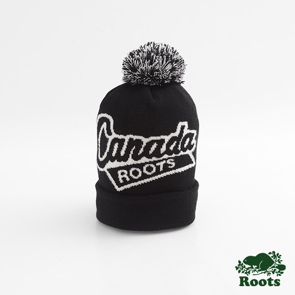 Roots配件- 加拿大系列毛球針織帽-黑