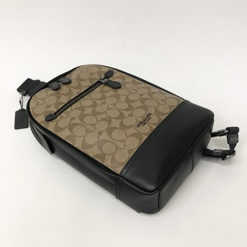 COACH 2019新款PVC皮革男款雙層單肩背包胸前包(焦糖)